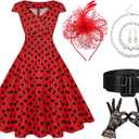 6 Pcs Vintage Swing Dress for Women 1950s, Polka Dot Dresses Tea Party Outfit Costume for Retro Derby Cocktail S