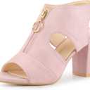 Allegra K Women's Front Zip Cut Out Chunky Heels Slingback Gladiator Heel Sandals (9.5)