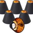 Wellmet Chandelier Lamp Shades, ONLY FOR CANDELABRA BULBS, Clip-on Fitter Lampshade, 3" X 6" X 5", Set of 5 (Black-Gold)