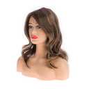 Sallcks Womens Short Brown Wig with Side Bangs Mid Length Natural Wavy Synthetic Hair Wig for Daily Party Halloween