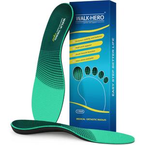 Walkhero Arch Support Inserts for Plantar Fasciitis and Flat Foot, Orthotic Insoles with Everyday Comfort and Support, Relieve Foot Pain and Fatigue (Mens 10-10 1/2 | Womens 12-12 1/2 Green)