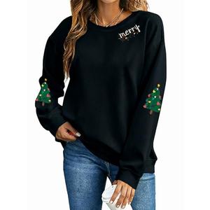 UNIQUEONE Christmas Sweatshirt Women Christmas Xmas Sweater Merry and Bright Long Sleeve Shirts Holiday Pullover Tops Black, Size M