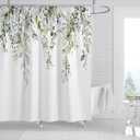 Green Fabric Shower Curtain for Bathroom with 12 Hooks, Floral Leaves Waterproof Textured Bath Shower Curtain Set for Hotel Home - 72 x 72 Inch