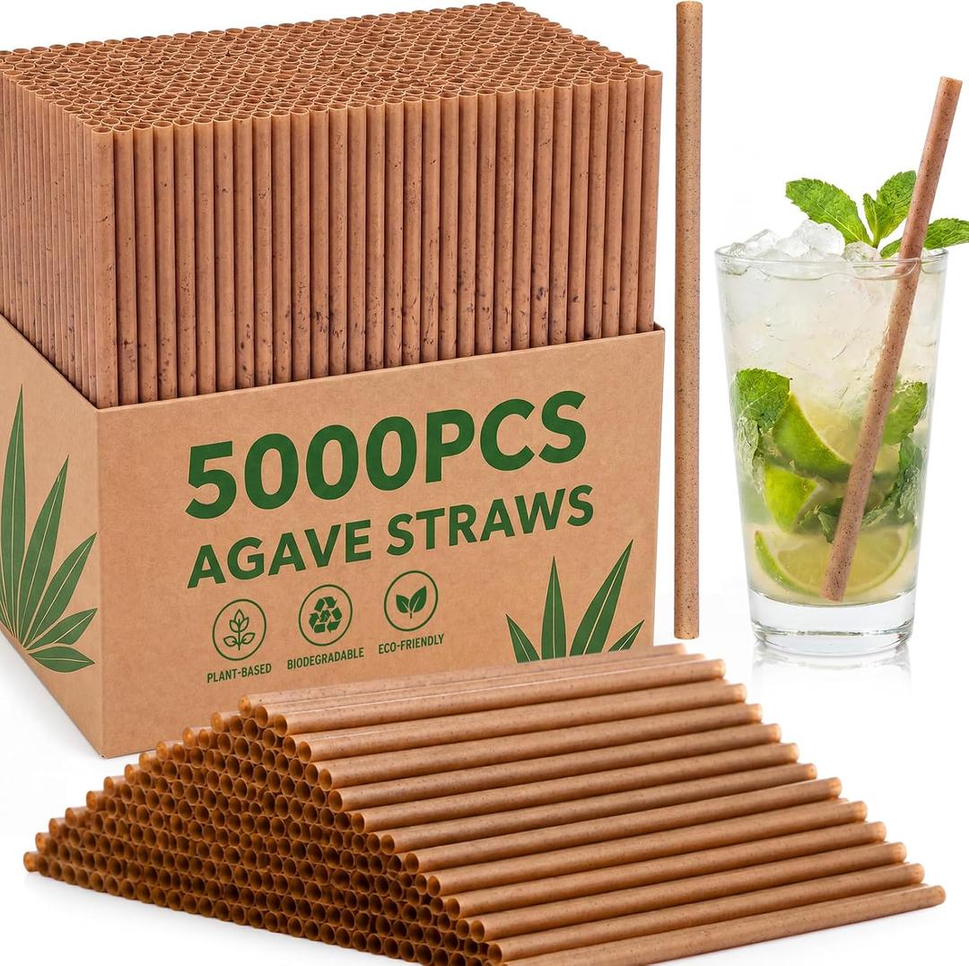 5000 Pcs Biodegradable Agave Straws Plant-Based Eco-conscious Cocktail Drinking Straws, Plastic-Free Compostable & Reusable Agave Straw for Home Restaurants Parties, Bulk Supply (5.9 Inch)