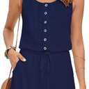 MISFAY Women Sleeveless Romper Button Scoop Neck Jumpsuit Pocket NV (XXL)