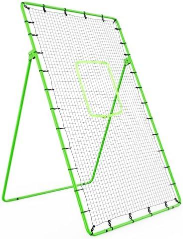 4×7ft Rebounder Net，Soccer Rebounder with Adjustable 5 Angles，6 Ground Stakes，1 Glove，Baseball Rebounder Net with Fluorescent Green Pitching Target，Net for Individual/Team Baseball Training