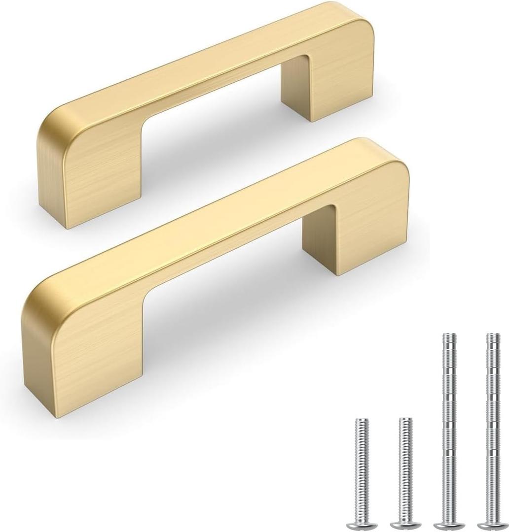 10 Pack 3 Inch Brushed Gold Cabinet Pulls Solid Zinc Alloy Gold Cabinet Handles - Brushed Brass Dresser Drawer Pulls for Kitchen Cabinet Hardware Zinc Alloy Handles
