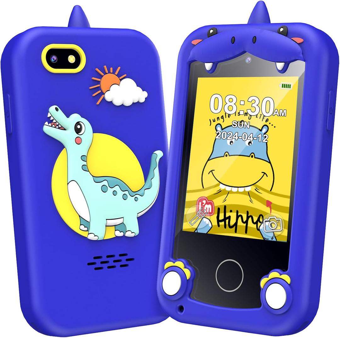 Kids Phone for Boys Girls, Touchscreen Toddler Smartphone Learning Toy, 3-10 Year Old Christmas Birthday Gift, Play Cell Phone With Camera, Games, Music, 8GB Card (Navy Blue)