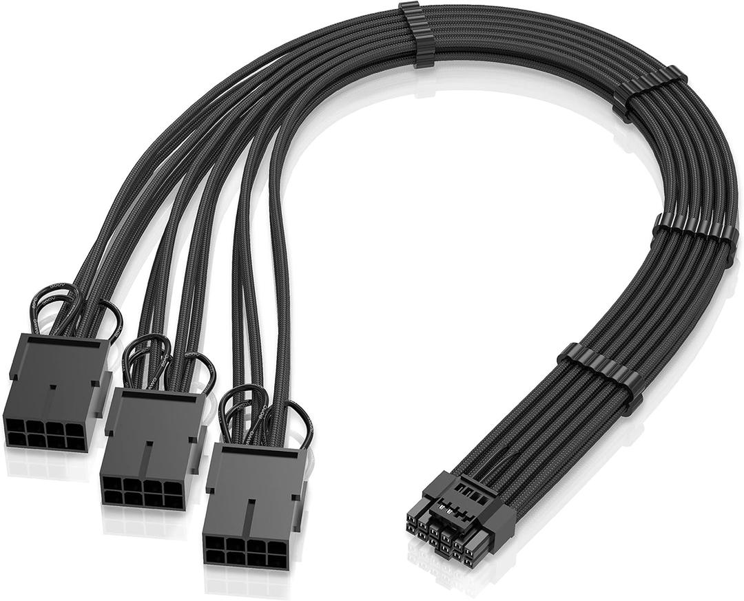 EZDIY-FAB GPU Power Sleeved Cable Extension, 16pin(12+4) 12VHPWR PCIe 5.0 Connector Male to 3X PCIE 8 PIN for RTX4070ti/ 4080/ 3090Ti, with Pre-installed Cable Combs-16AWG/Black