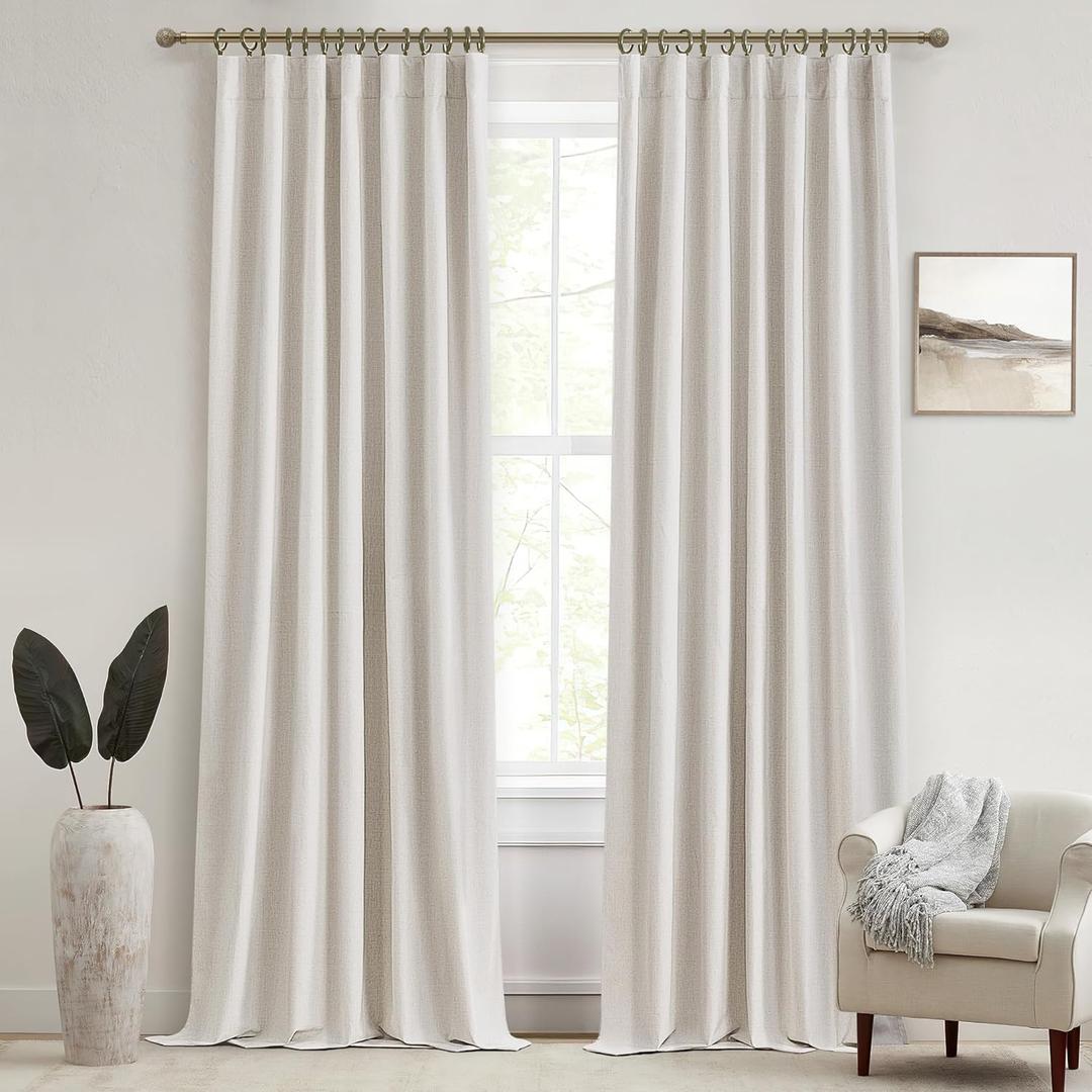 Extra Long Ivory Curtains for Living Room Blackout 108 Inches Insulating Sound Proof Wide Drapes for Window Treatments Curtains for Track System with Hooks and Rings Natural Beige (W50" x L108" x 2 )