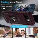 Janmitta Case Compatible with Google Pixel 9A Built in Slide Camera Lens Cover+Screen Protector+Finger Ring Holder Kickstand,Heavy Duty Shockproof Full Body Protective Phone Cover,Wine Red