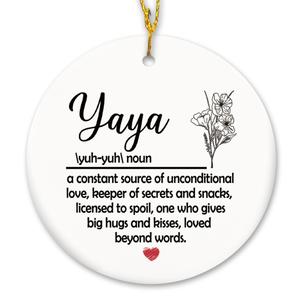 shiviody Yaya Gifts Ornament, Grandma Gifts from Grandchildren, Mothers Day Grandmother Birthday Gift, Thank You Gift for Grandma, Yaya Definition Decoration Ceramic Hanging Ornament