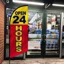 Anley 7.5 FT Open 24 Hours Feather Flag Banner Kit - Outdoor Swooper Advertising Flags with Pole and Stake - Business Hours Sign for Stores, Restaurants, Gas Stations - Weather Resistant & Easy Setup