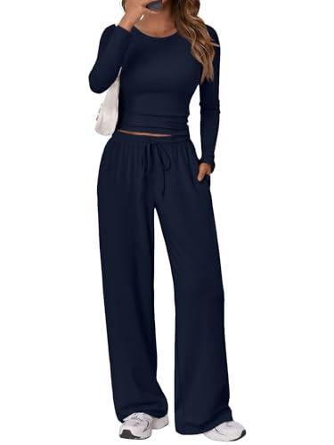 Trendy Queen Womens Two 2 Piece Matching Lounge Sets 2025 Early Fall Fashion Must Haves Y2K Workout Gym Clothes Comfy Airport Travel Vacation Luxury Outfits Sweatsuit Winter Clothing, M