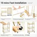 3 Tier Rolling Utility Cart, Storage Trolley Service Cart with Wheels Easy Assembly for Kitchen, Living Room, Office, Salon, Gold