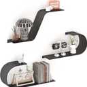 Black Floating Shelves Set of 3, Black Metal Decor, Unique Mounted Floating Shelf, Modern Long Wall Shelf, Large Wall Shelves for Bedroom, Bathroom, Living Room