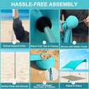 Beach Tent Sun Shelter UPF50+ with Sandbags, Sand Shovel & Windproof Poles - Portable Pop Up Canopy for Beach, Camping, Picnics, Backyard & Fishing (Cyan,6.9x6.5FT)