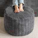 HIGOGOGO Pouf Ottoman Stuffed Round Modern Foam Filled Foot Rest Poufs for Living Room Chair Decorative 26 X 18 Inches Boho Relax Stool for Wedding Christmas Party, Dark Grey