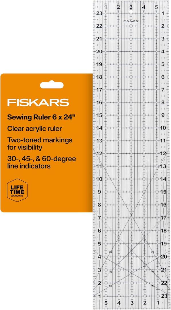 Fiskars 6" x 24" Sewing & Quilting Ruler with Gridlines, Clear/Black