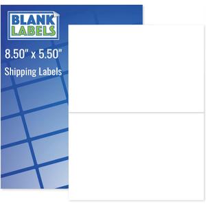 Blank Labels Half Sheet Shipping Labels, 5.5" x 8.5" (5-1/2 x 8-1/2) Permanent White Matte Label, Inkjet and Laser Guaranteed Made in USA- 50 Sheets - 100 Labels