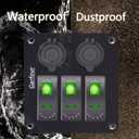 2 x Green 3 Gang Waterproof Boat Switch Panel with 3.1A USB and 12V Cigarette Lighter Socket Marine Switch Panel for Boats, Trucks, RVs