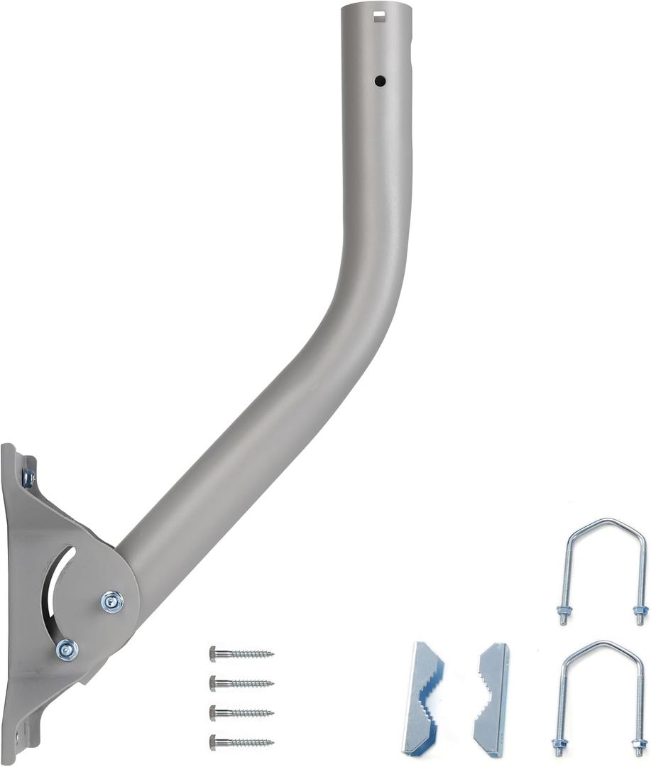 Heavy Duty Universal Adjustable Antenna Mount Pole(OD 1 11/16", Length 17 1/4"), Pole Mounting Bracket for Wall Eave Roof, Compatible with Antenna, Weather Station and WiFi Extender, with U-Bolt Kit