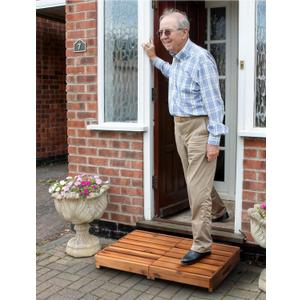 Holana 25 Inch Acacia Foldable Wooden Step Stool for Adults & Elderly & Handicap- Adjustable 3" to 6" - Heavy Duty 400lbs - Mobility Step Stool for High Beds & Outdoor Use - Wood Stepping Stool
