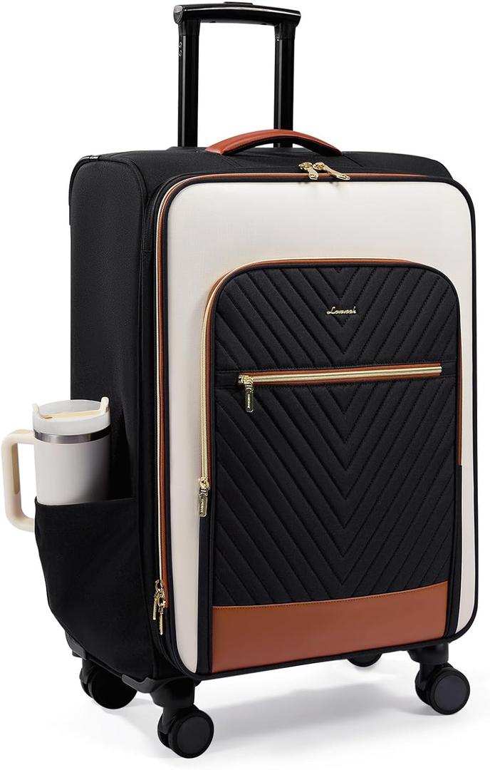 LOVEVOOK Carry On Luggage ,24 Inch Carry-on Suitcase for Women, Softside Suitcases with Wheels, Rolling Checked Luggage with TSA Lock, Lightweight Travel