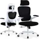 Ergonomic Office Chair with Tilt-Lock, Home Office Desk Chair with Auto Lumbar Support, High Back Mesh Desk Chair with Adjustable Headrest, Swivel Task Chair or Study Bedroom,Black and White