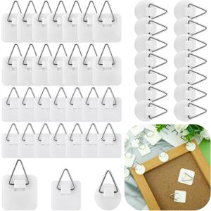 Wenqik 45 Pcs Adhesive Picture Hanger Foamboard Picture Hanging Hooks Without Nails Plastic Sticky Photo Hooks for Home Wall Art Photo Frame Bathroom Closet (Round,Square)