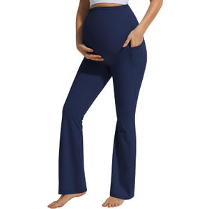 JOYSPELS Smooth Feeling Flare Maternity Leggings Over The Belly with Pockets Soft Bootcut Pregnancy Yoga Pants (Medium, Pageant Blue)