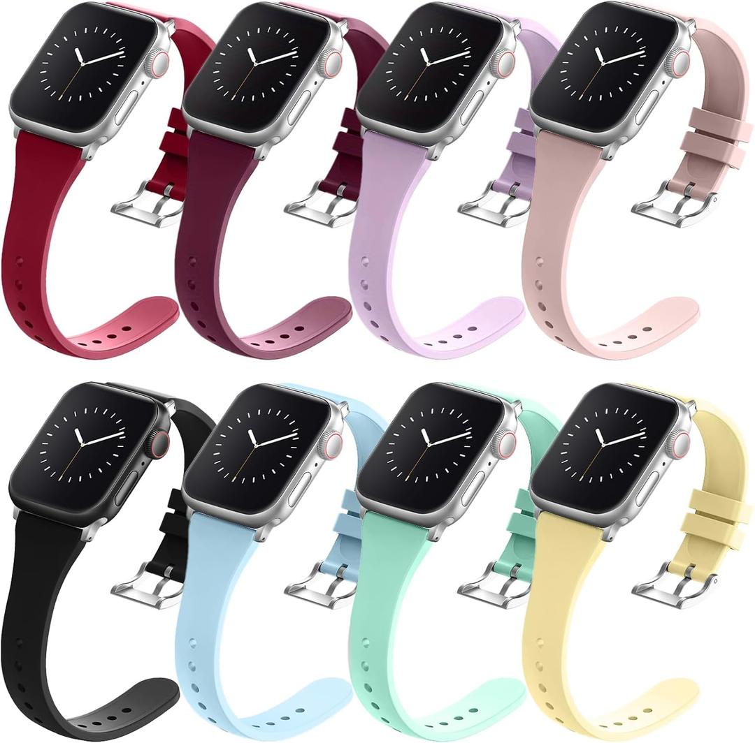 Sport Band Compatible with Apple Watch Bands 42mm 41mm 40mm 38mm, Soft Silicone Wristbands Strap with Classic Clasp for iWatch Series 10 9 SE 8 7 6 5 4 3 2 1 for Women Men, 10 Pack