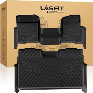 LASFIT Floor Mats for Ford F-150 2011-2014 SuperCrew 1st Row w/o Center Console Carpet Floor All Weather Protector Car Liners TPE Truck Mats, Front & Rear Rows, 3pcs Black