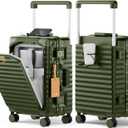 Joyway 20 Inch Carry on Luggage with Aluminium Frame and Front Pocket, PC Hardshell Suitcase with USB Port and Cup Holder, 21.5x14.2x9 Airline Approved Luggage with Spinner Wheel, TSA Lock(Dark Green)