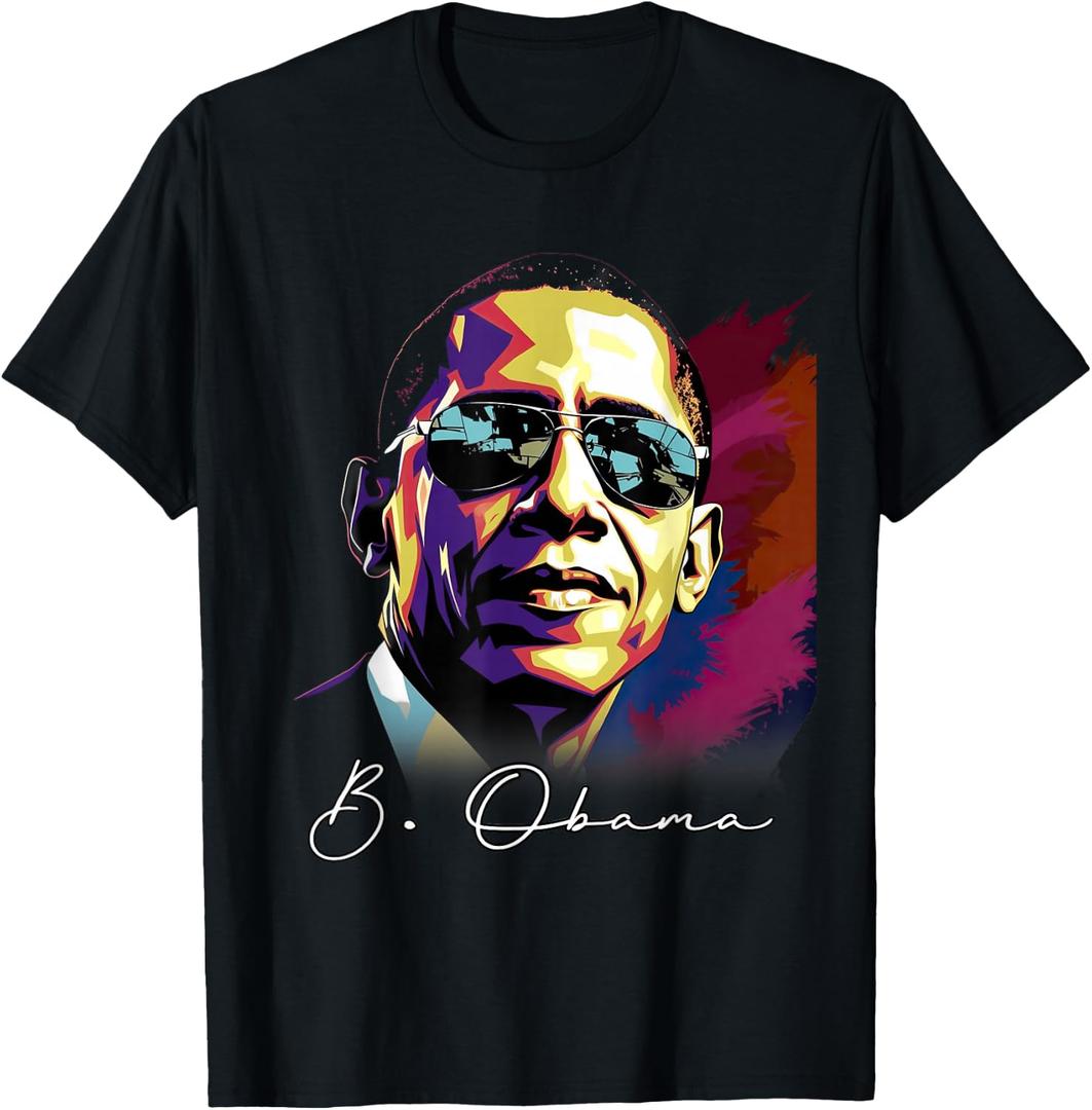 4th of July Barack Obama President Portrait Patriotic T-Shirt (Black, S)