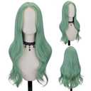 FREE BEAUTY Long Mint Green Wavy Wig for Women 26 Inch Middle Part Curly Wavy Wig Natural Looking Synthetic Heat Resistant Fiber Wig for Daily Party Use