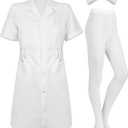 Hercicy Nurse Dress Costume Set for Women White Short Sleeve Medical Lab Coat Nurse Cap Footed Pantyhose Halloween Cosplay (3X-Large)