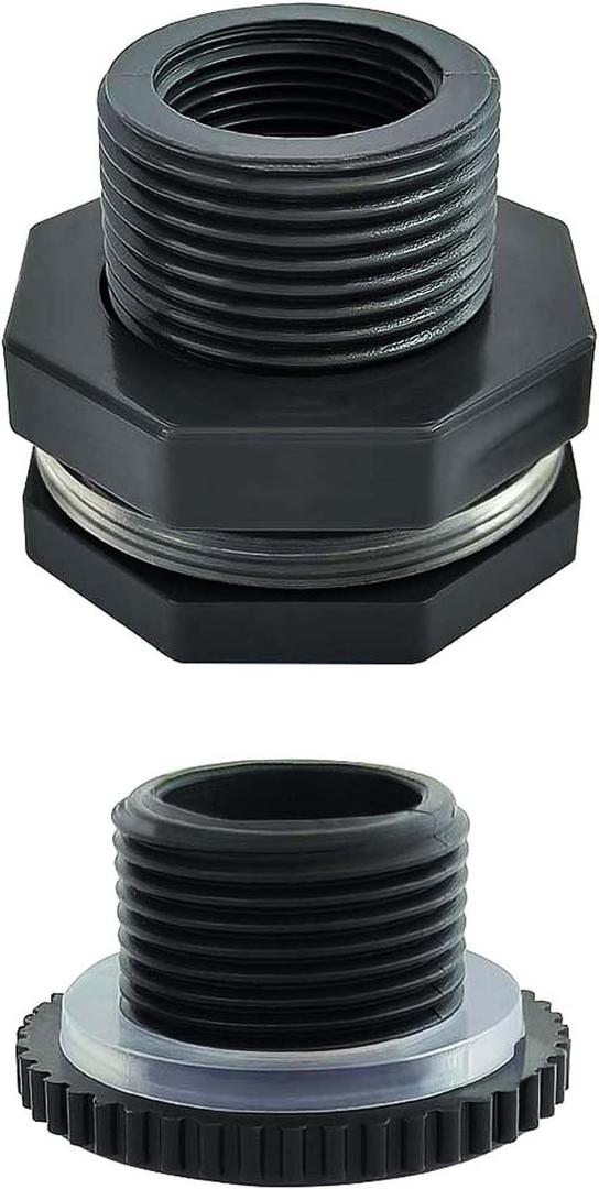 YSIL PVC Bulkhead Fitting 1.5 Inch Female Water Tank Connector with Plugs Pipe Fitting for 2-9/16"(65 mm) Water Tanks,Rain Barrels, Aquariums,Pools 1 Pack