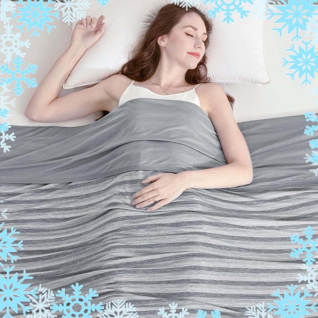 Ailemei Direct Cooling Throw Blanket for Hot Sleepers,Double Sided Cold Effect, Lightweight Breathable Summer Bed Blanket for Couch, Transfer Heat to Keep Body Cool Night Sweats,50"x70" (Grey Stripe)