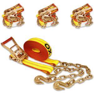 Chain Ratchet Straps 2 Inch x 27 Foot, Cargo Tie Down,4 Pack, 324 inches x 2 inches