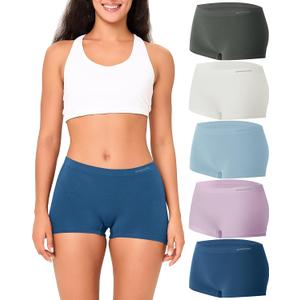 BAMBOO COOL Seamless Boyshort Underwear for Women Mid Waist Stretchy Panties Moisture Wicking Boxer Briefs 5 Pack (L)
