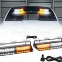 2-In-1 Amber & White LED Windshield Strobe Lights, 2 x 8.4 Inch Ca Interior Light, 26 Modes 12/24V Emergency Traffic Advisor Front/Rear Windshield Dash Strobe Lights for Trucks Vehicles