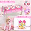 SNLN Two Sweet Birthday Party Decorations 2nd Birthday Supplies 'TWO' Boxes Donut Balloon Arch Backdrop Tablecloth Crown Foil Balloon Second 2 Year Old Birthdays Decorations for Girls