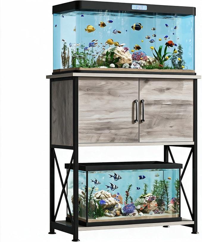 Herture 20-29 Gallon Aquarium Stand Metal Frame Fish Tank Stand with Cabinet Storage, for 20 Gallon Long Aquarium, 30.7" L*16.5" W Tabletop,330LBS