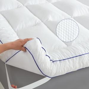WhatsBedding Memory Foam Mattress Topper Queen Size, with 3D Bubble Mattress Pad Cover Fabric, Cozy Quilted 100% Cotton Layer for Back Pain, White,60"x80", White 