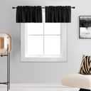 DONREN 18 Inches Long Blackout Curtain Valances for Windows - 2 Panels Blackout Window Valances for Basement with Rod Pocket (Black,72 Inches Wide) (72"W x 18"L (Pack of 2))