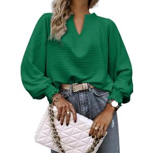 Womens Tops Dressy Casual Long Sleeve Shirts Loose V Neck Business Work Tunic Blouses (Green, L)