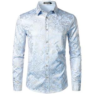 ZEROYAA Men's Luxury Prom Design Slim Fit Long Sleeve Button up Party Dress Shirts ZZCL48 Light Blue Medium