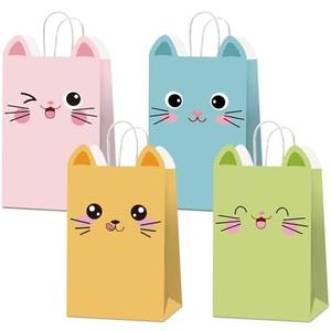 ZOIIWA 24 Pcs Cat Gift Bag with Handles Cat Party Favors Cartoon Doll Birthday Decorations Cute Kitten Goodie Paper Bags for Kids Boys Girls Baby Shower Adopt a Pet Party Favors