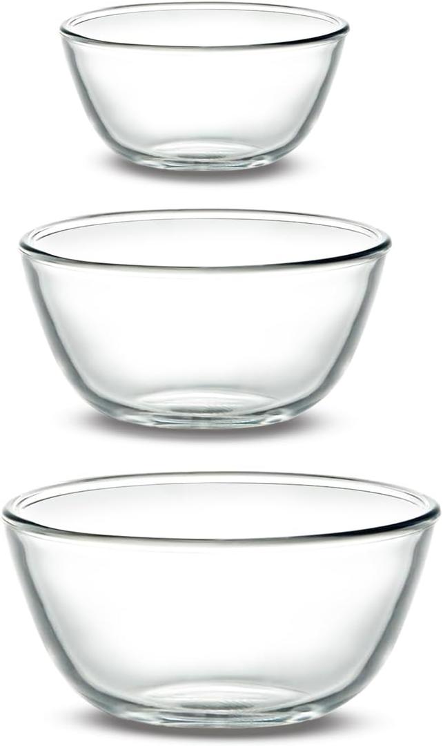 3-Piece Borosilicate Glass Bowls Set (17, 27, 37 oz) - Oven, Microwave, Dishwasher & Freezer Safe. Lead-Free, Durable & Stackable Nesting Bowls for Meal Prep, Oatmeal, Dessert & More
